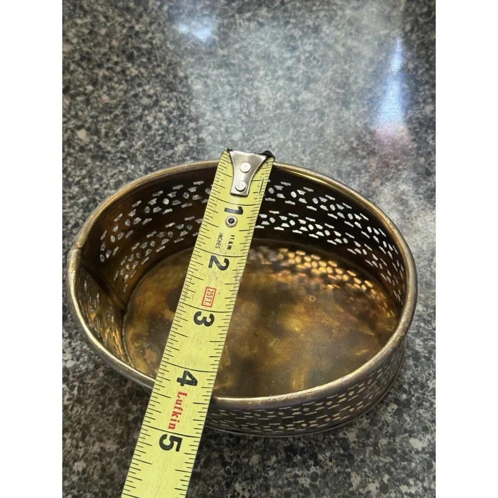 Vintage Brass Oval Display Trinket Basket Filigree Decorative Catch All